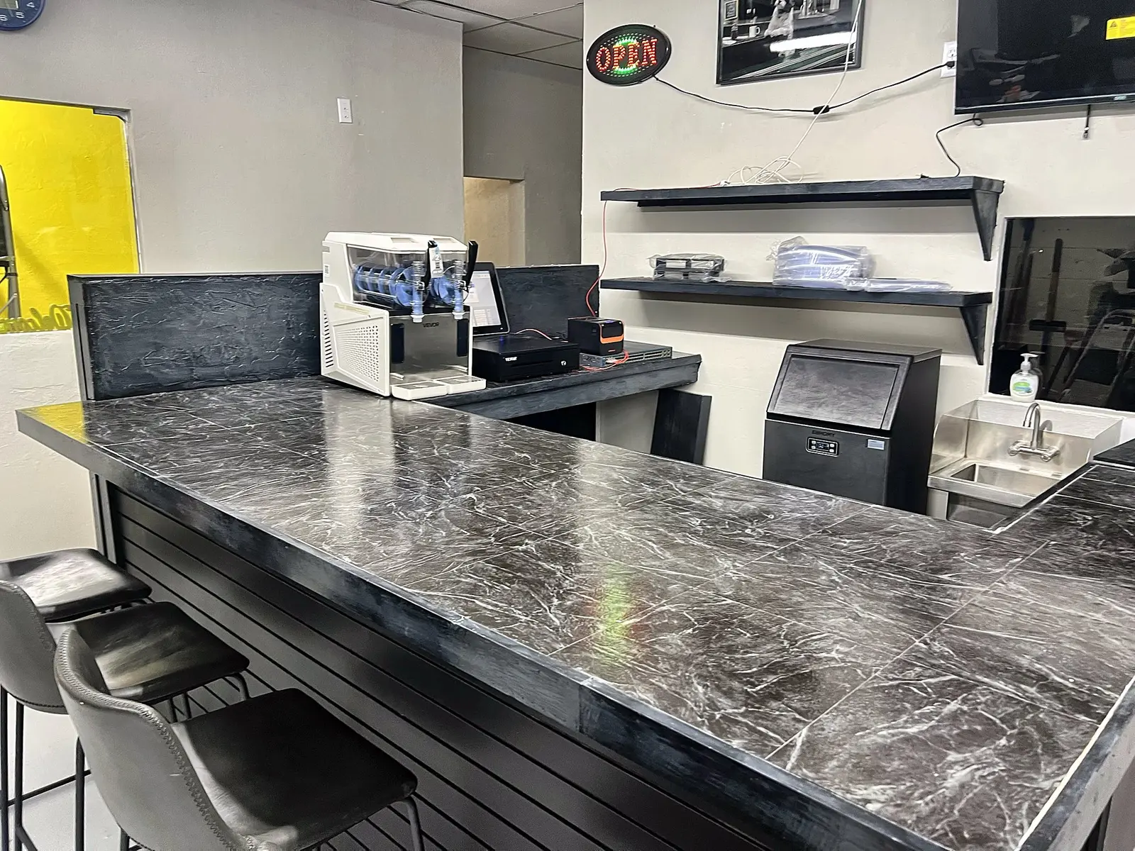 Marble-top bar counter